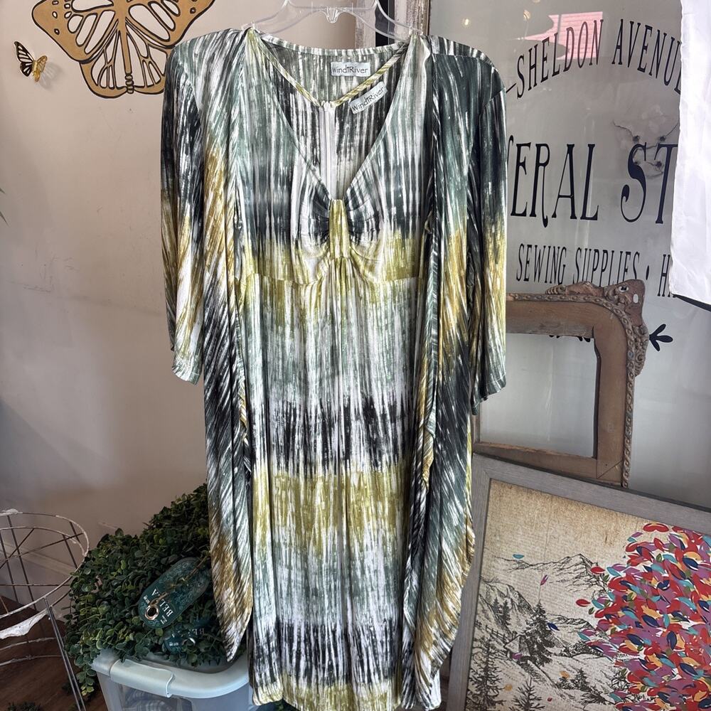 Women’s Windiriver Earth Toned Tye Dye Dress And Matching Cardigan Size M/L